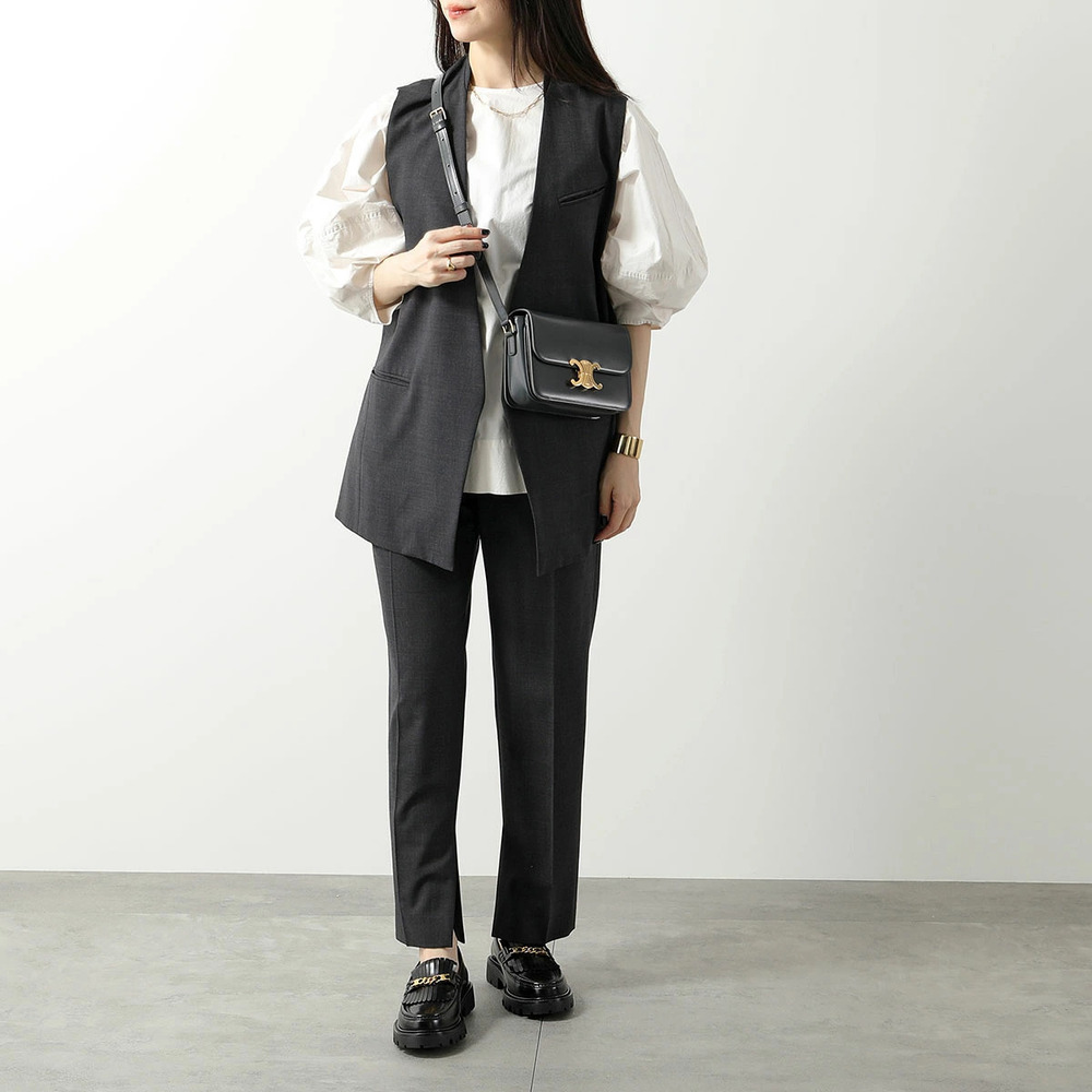 Celine Teen Shoulder Bag Triomphe Leather Pouch Clutch Slate Gray